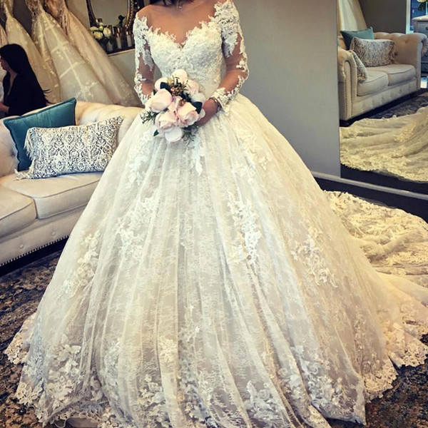Dhgate Wedding Dresses Reviews Luxury New Luxurious Ball Gown Wedding Dresses 2018 Glamorous Long Sleeves Tulle Appliques Fitted Puffy Bridal Gowns Bc0325 Cheap Wedding Dresses Line