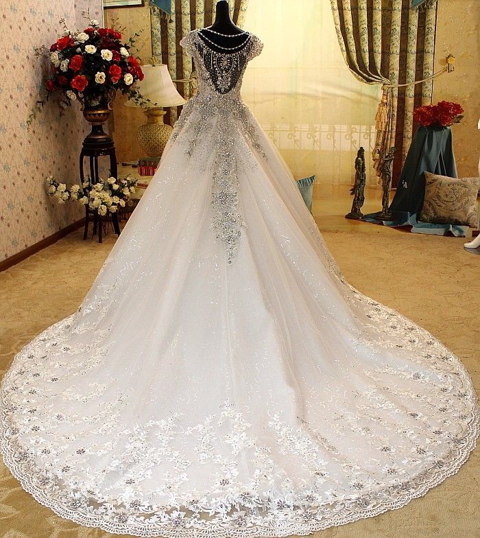 Diamond Wedding Gown Awesome Free Shipping Romantic Diamonds Studded Cathedral Train
