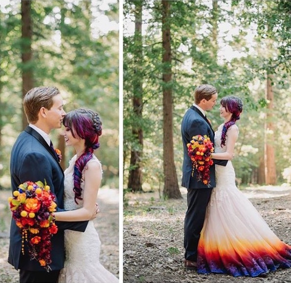 dip dye wedding dress in accord with form fitting wedding dress design