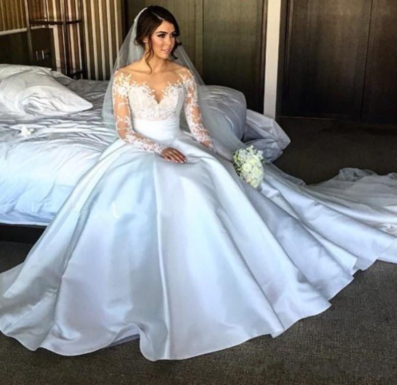 Discount Bridal Stores Lovely with Detachable Skirt 2019 Long Sleeves Illusion Bodice Overskirts Long Steven Khalil Bridal Gowns Cheap Gorgeous Split Lace Wedding Dresses