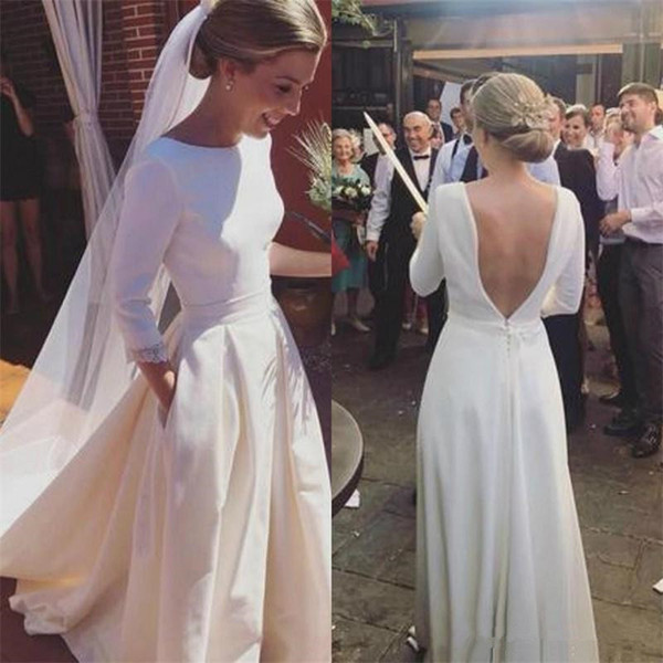 Discount Wedding Dresses Nyc Fresh Discount Simple Wedding Dresses Romantic A Line Long Sleeves Open Backless Satin Special Occasion Mopping Section Ivory White Bridal Gowns Wedding