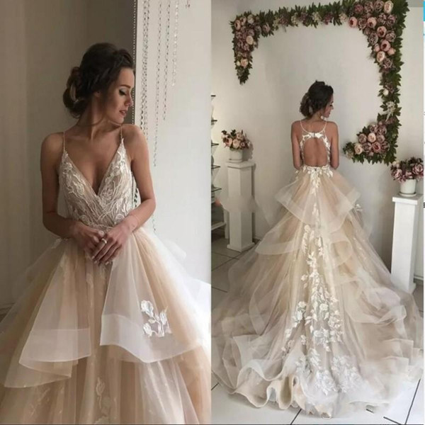 Discount Wedding Dresses Nyc Luxury Discount Ball Gown Wedding Dresses Y Deep V Neck Spaghetti Straps Appliques Lace Tulle Tiered Backless Bridal Dresses Country Wedding Gowns Cheap