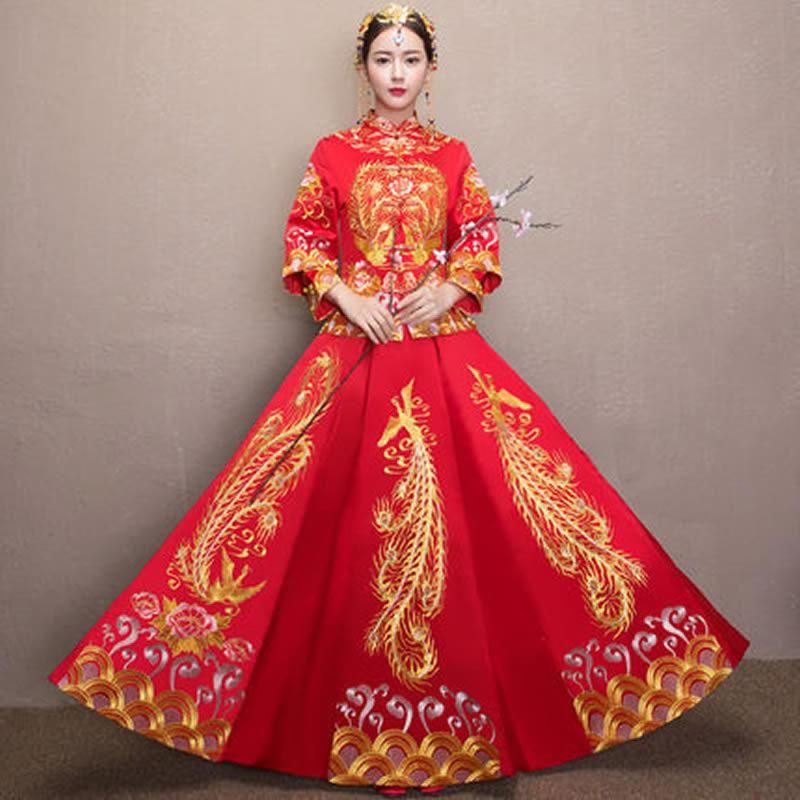 Discount Wedding Dresses Phoenix Awesome Women Phoenix Embroidery Cheongsam Long Qipao Pattern