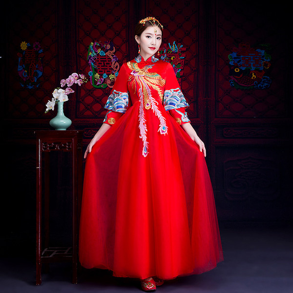 Discount Wedding Dresses Phoenix Inspirational 2019 Red Traditional Chinese Gown New Bride Wedding Dress Phoenix Fashion Vestido oriental Style Dresses Elegant China Qipao From Linglon $119 01