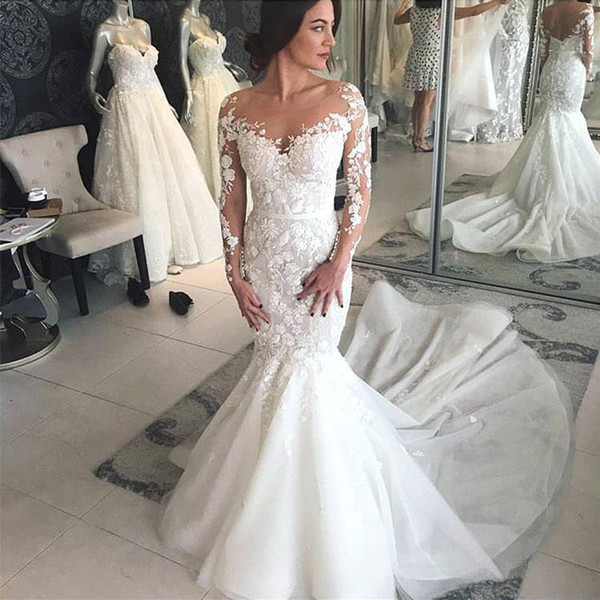 Dramatic Wedding Dresses Awesome Charming Mermaid Long Sleeves Wedding Dresses 2019 Engagement Dresses Sheer Lace Appliques Trumpet Long Bridal Gowns Robe De Mariee Bc0405