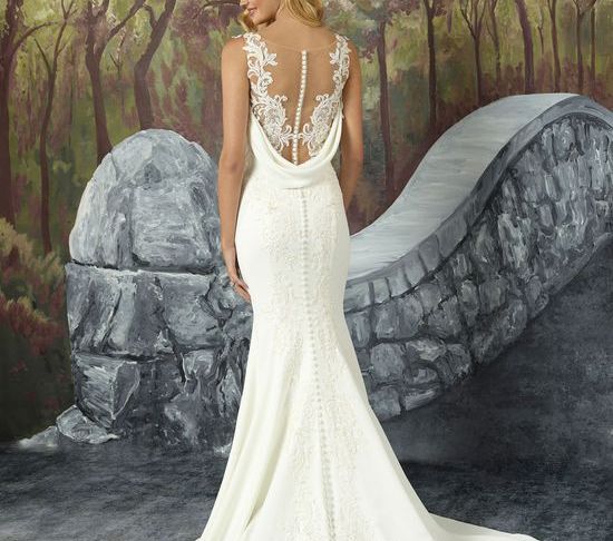 Drape Wedding Dress Beautiful Style 8923 Crepe Fit and Flare Wedding Dress with attached