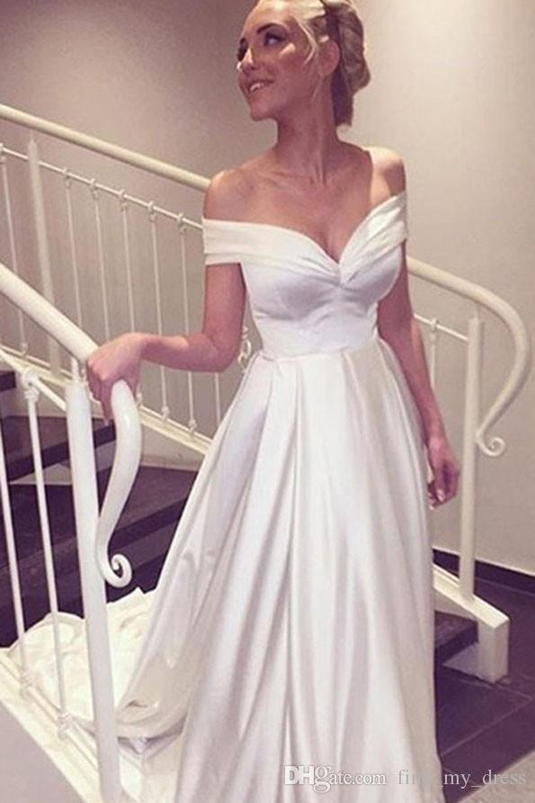 satin wedding gown elegant discount us2 26w f shoulder satin wedding dress new 2018 draped