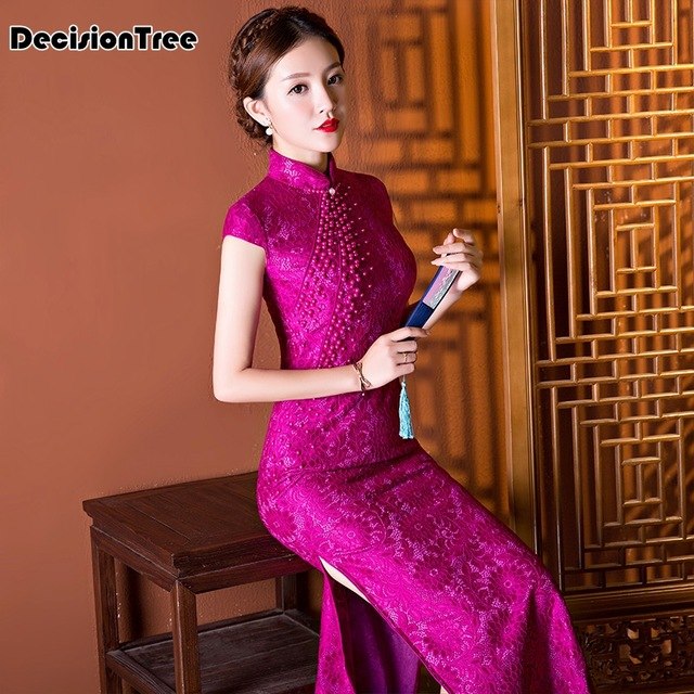 Shop Authentic 2019 new trends red chinese traditional dress women silk rayon cheongsam top long dripping qipao floral 1q0D tjw0