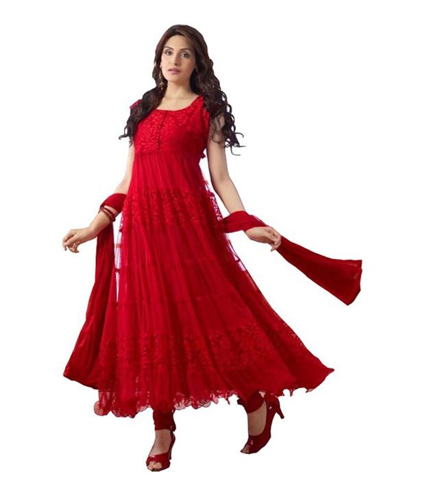 Skyblue Red Plain Anarkali Dress SDL 1 8a0d0