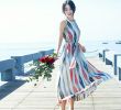 Dress Style Names Elegant New Style for Summer 2019 Fashion Innovative Round Collar Sleeveless Stripe Chiffon Belt Gra Nt Color Casual Dress Ankle Length Skirt Holi
