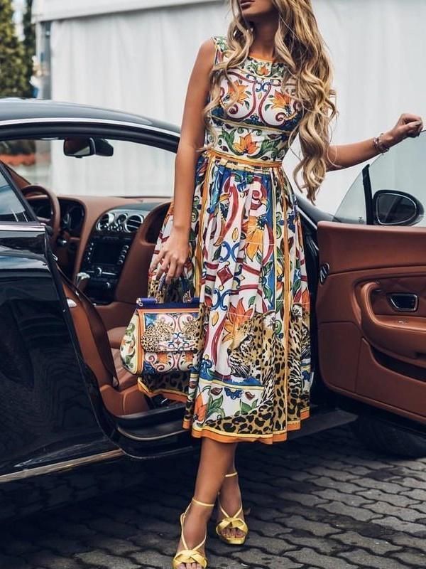 Dress Style Names New Round Necked Sleeveless Vintage Print Maxi Dress In 2019