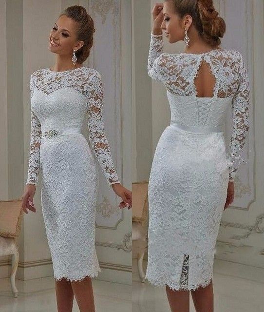 Dresses for Anniversary Party New Vintage Lace Tea Length Short Wedding Dresses 2019 with Long