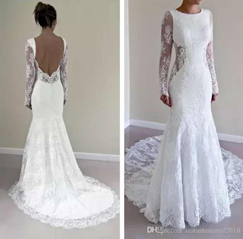 Dresses for Civil Wedding Awesome Simple Long Sleeve Lace Mermaid Wedding Dresses Backless Lace Applique Sweep Train Bridal Gowns Custom Made Long Wedding Gowns
