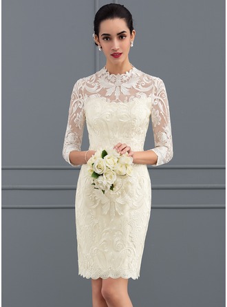 Dresses for Civil Wedding Elegant [us$ 174 00] Sheath Column High Neck Knee Length Lace Wedding Dress Jj S House