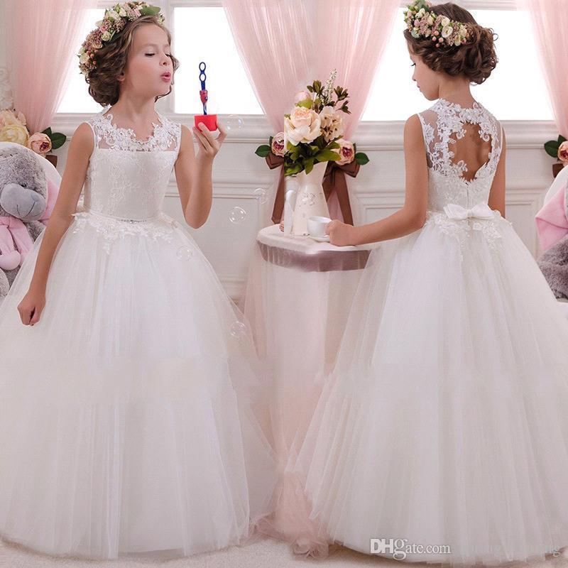 Dresses for Flower Girl In Wedding New Lovey Holy Lace Princess Flower Girl Dresses 2019 First Munion Dresses for Girls Sleeveless Tulle toddler Pageant Dresses Mc1797