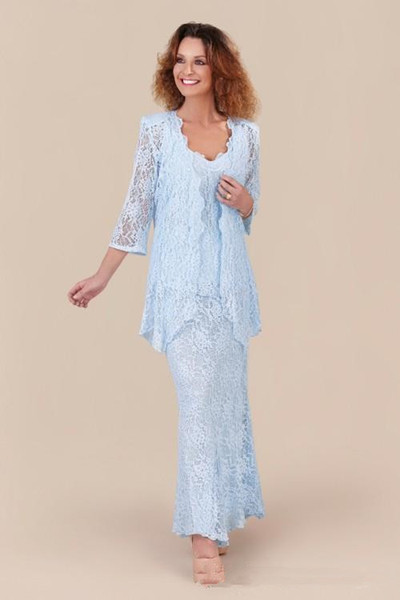 Dresses for formal Wedding Awesome 2019 Light Sky Blue Lace Mother the Bride Dresses with Long Sleeves Jackets Wedding Party Gowns formal Mother Dresses for Wedding Plus Size Mother