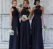 Dresses for Wedding Guests Cheap Awesome Elegant Lace Navy Blue Bridesmaid Dresses Y Halter Split Wedding Guest Dress Sheer Backless Chiffon Cheap Maid Honor Gowns Bohemian Bridesmaid