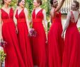 Dresses for Wedding Guests Cheap Elegant 2019 Red Chiffon V Neck Bridesmaid Dresses Cheap Backless Y Wedding Guest Dresses Long Floor A Line Party Prom formal Gowns