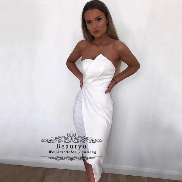 Dresses for Women to Wear to A Wedding Unique Y White Short Cocktail Party Dresses Unique Strapless Satin Cheap Keen Length Plus Size African 2018 formal Prom Dress Women Club Wear wholesale