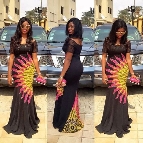 Dresses Styles Fresh Ankara and Black Material Bination Long Gown Styles