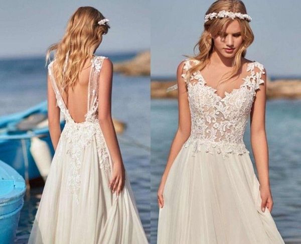 Dresses to Wear to A Beach Wedding Elegant Discount Simple Design Bohemian A Line Beach Wedding Dresses 2019 V Neck Backless Lace Appliques Floor Length Customize Bridal Gowns Plus Size Line