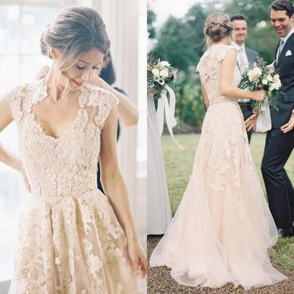 Dresses to Wear to A Country Wedding New Discount Elegant Garden Country Wedding Dresses 2017 Champagne Tulle Lace Appliqued Capped Sleeve Reem Acra Bridal Gowns Custom Made Lace A Line