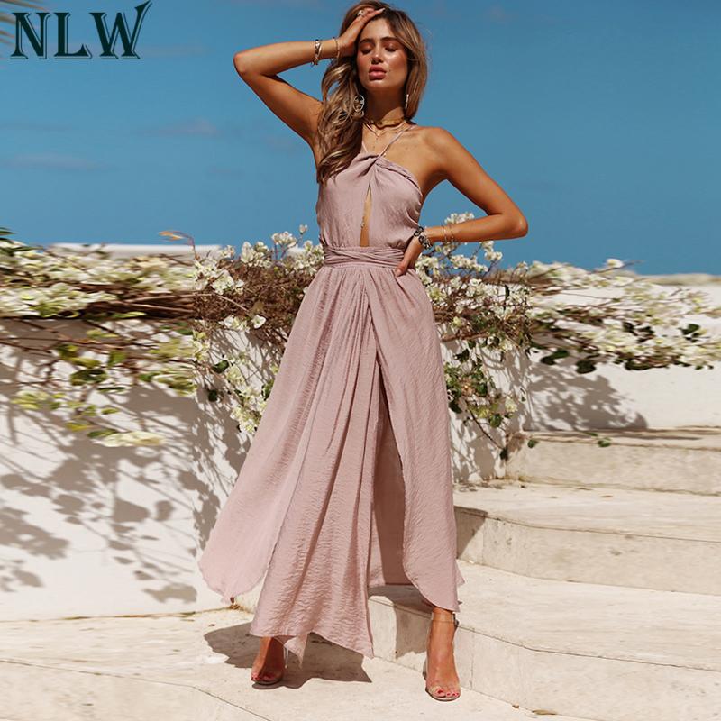Dresses to Wear to Summer Wedding Awesome wholesale Women Y Halter Maxi Dress 2018 Summer Backless Wrap Dress Female solid Elegant Dresses Lady Beach Party Wedding