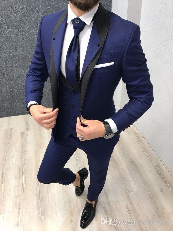 Dresses with Jackets to Wear to A Wedding Luxury Royal Blue Wedding Tuxedos for Groom Wear 2020 Groomsman attire Prom Party Slim Fit Business Men Suits Jacket Vest Pants