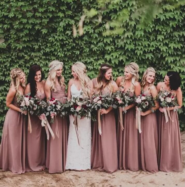 Dusty Rose Gown Best Of Hot Sell 2019 Dusty Rose Country Chiffon Bridesmaids Dresses A Line V Neck Sweetheart Pleats Long Maid Honor Gowns Custom Made Bm0149 Cool