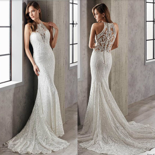Eddy K Wedding Dresses Awesome Full Lace Mermaid Wedding Dress Eddy K 2019 Halter Neck buttons Back Bridal Gowns Sweep Train Wedding Dresses Plus Size Canada 2019 From Huifangzou