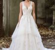 Embroidered Wedding Dress Elegant Style 9884 Lavish Tiered Tulle Ball Gown with Illusion Back