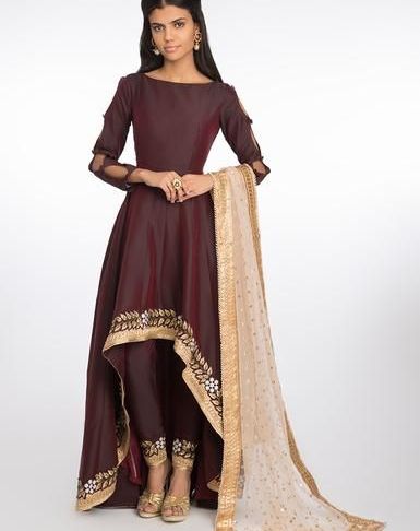 Embroidery Dress Online Inspirational Wine and Gold Embroidered High Low Anarkali