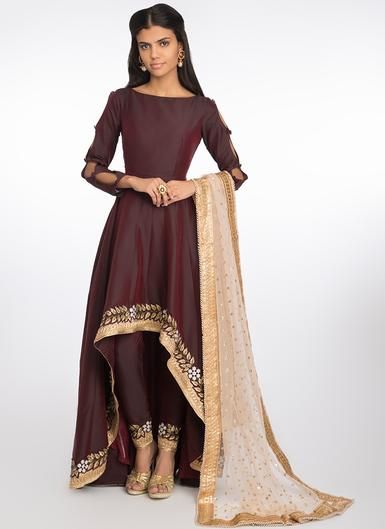 Embroidery Dress Online Inspirational Wine and Gold Embroidered High Low Anarkali