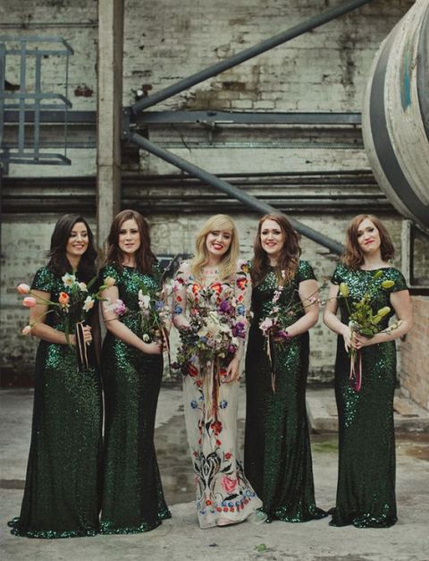 Glitter emerald bridesmaid dresses