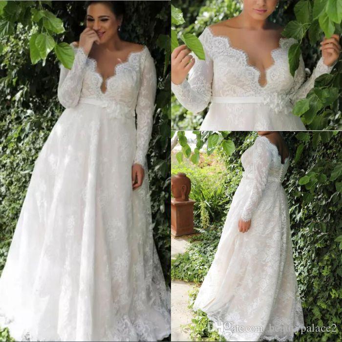 Empire Waist Wedding Gown Luxury Garden A Line Empire Waist Lace Plus Size Wedding Dress with Long Sleeves Y Long Wedding Dress for Plus Size Wedding
