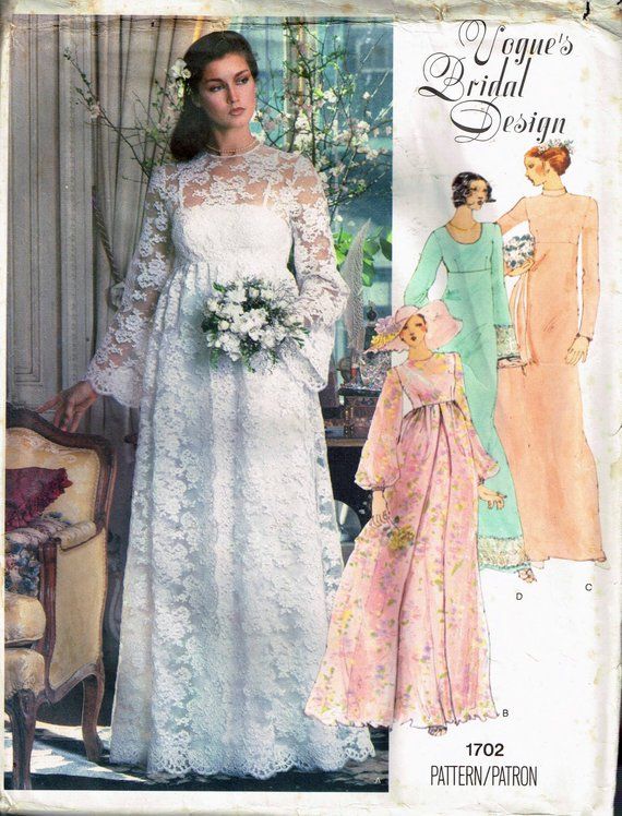 Empire Waist Wedding Gown New Size 14 Vintage Boho Wedding Dress Sewing Pattern Empire