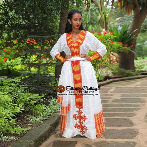 konjo ethiopian traditional cloth eritrean wedding dress habesha weddin dresses clothing white orange fashion tradition formal wear 627 large