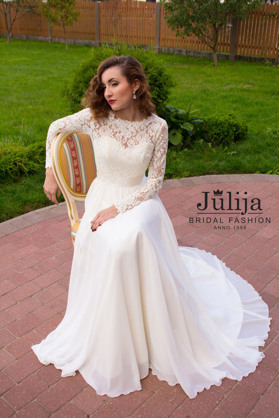 Simple Long Sleeve Lace Back Wedding Dress by JulijaBridalFashion
