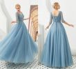 Evening Wedding Dresses New Alluring Dusty Blue V Neck Puffy evening Mother the Bride Dresses with Sleeves Beading Sequins Ruched Tulle Cheap Prom formal Party Dress evening