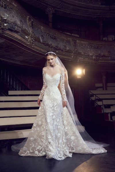 Fall Country Wedding Dresses Lovely Discount Elie Saab Wedding Dresses with Long Sleeve Tulle Lace Applique Illusion Jewel Neck Country Wedding Gowns Sweep Train Elegant Bridal Dress