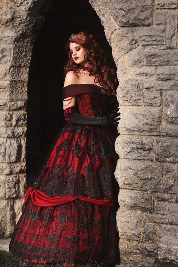 Fashiongown Beautiful Gothic Belle Red Black Lace Fantasy Gown Wedding Holiday