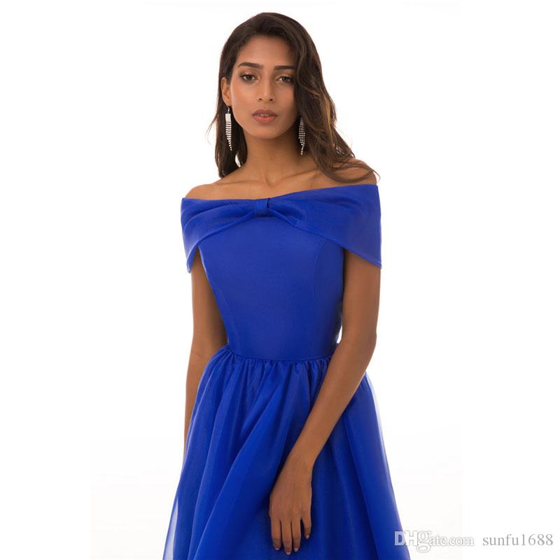 Fashiongown Inspirational New Arrival Elegant Long Dress Prom Party Dresses High Low Boat Neck formal Dress organza Simple Blue Dress Prom Dress Designs Prom Dress for Plus