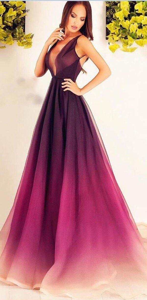 Fashiongown New 2019 Gra Nt Ombre Deep V Neck Best Sale Prom Dresses