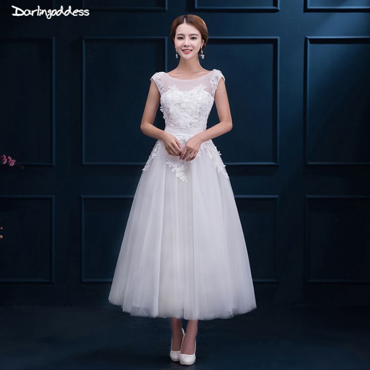 Floor Length Wedding Dress Elegant Knee Length Wedding Dresses with Sleeves Eatgn