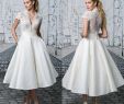 Floor Length Wedding Dress Unique Discount 2017 Vintage Tea Length Wedding Dress V Neck with Stand Collar Capped Short Sleeves A Line Covered Back Lace and Satin Bridal Dress