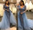 Formal Dresses for Wedding Occasions Fresh formal 2019 Prom Dresses with Detachable Train Y V Neck Sheer Long Sleeve evening Dresses Wear Appliques Sequins Women Occasion Dress Tulle Prom