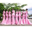 Formal Wedding attire Dresses Lovely African Pink Long Mermiad Bridesmaid Dresses 2019 New F the Shoulder Floor Length Flowers formal Wedding Gowns Party Bridesmaid Dress Charcoal Grey