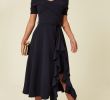 Funky Dresses for Wedding Guests Beautiful Bardot F Shoulder Frill Midi Dress Navy by Feverfish Product Photo