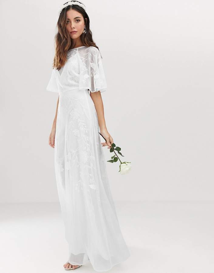 Asos Edition EDITION embroidered flutter sleeve wedding dress