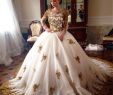 Gold Beaded Wedding Dress Elegant Luxury 2018 Lace Ball Gowns Wedding Dresses Bridal Gowns White Gold Applique Sequins Beaded Scoop Neck Long Sleeves Chapel Train Wedding White Wedding